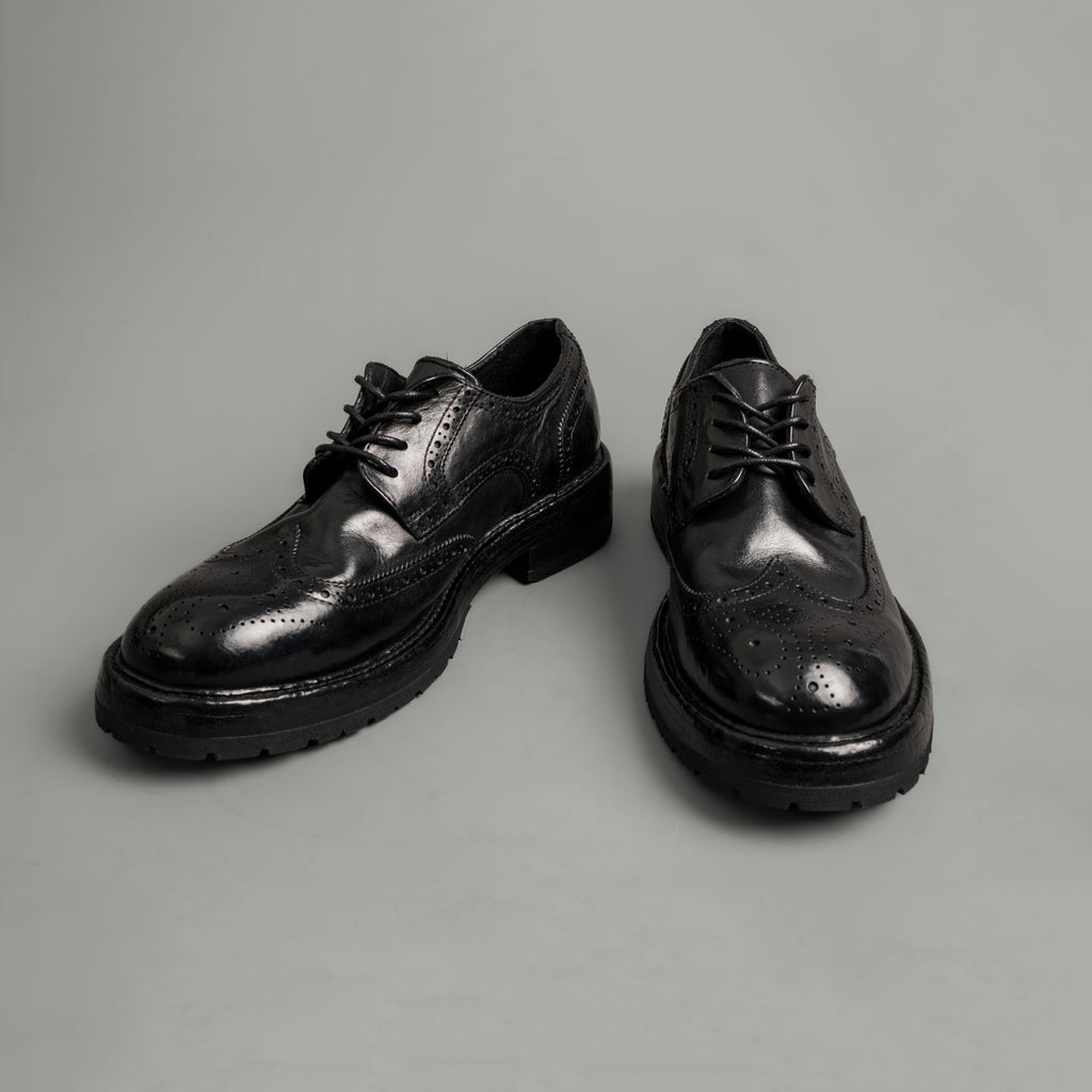 Washed Polished Leather Derby Shoes Black