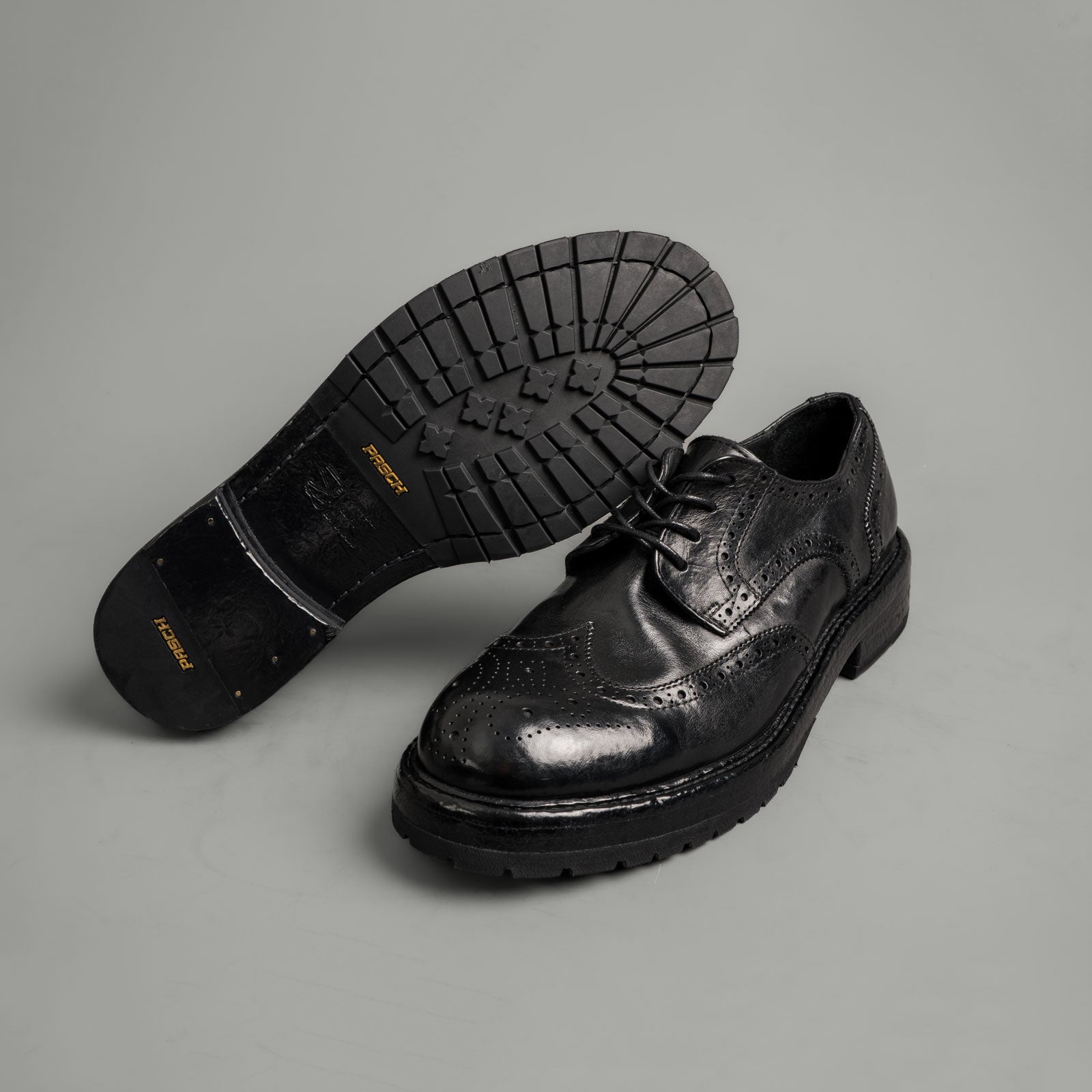 Washed Polished Leather Derby Shoes Black