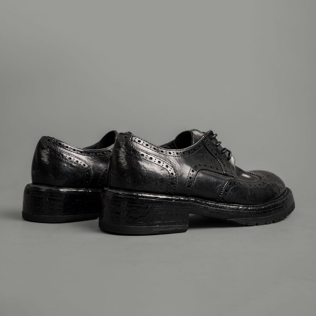 Washed Polished Leather Derby Shoes Black