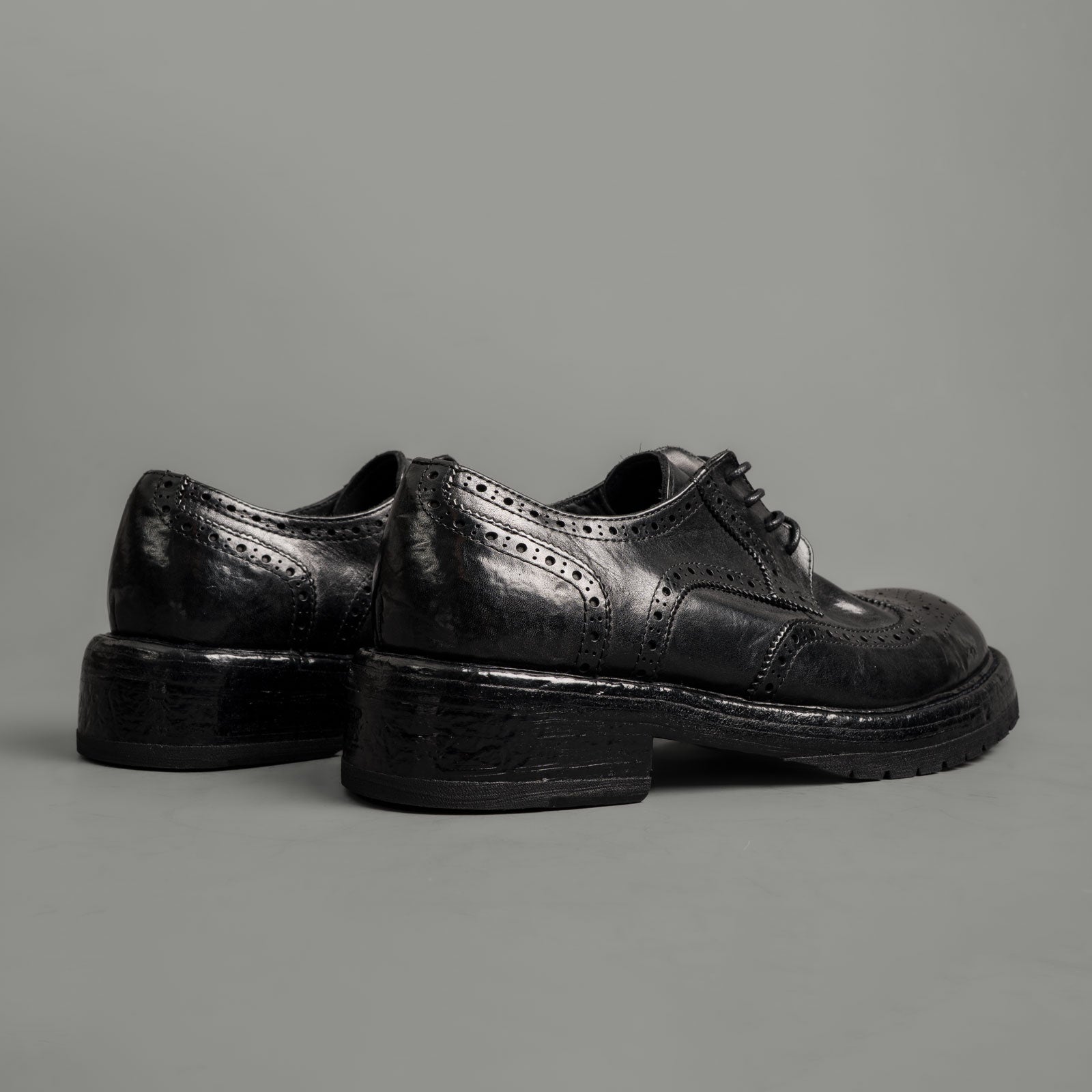 Washed Polished Leather Derby Shoes Black